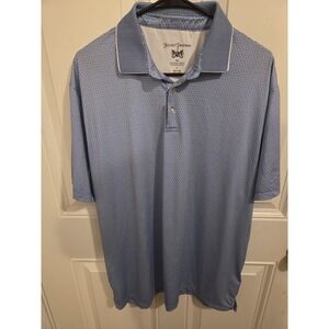 Hickey Freeman Golf Mens XL Polo Shirt Blue White Martini Wine Cocktail Stretch